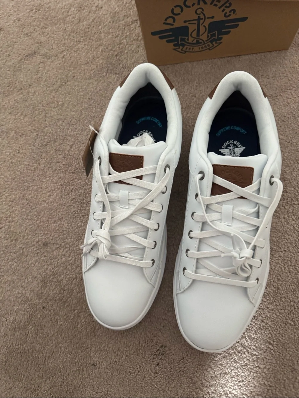 Dockers Men’s White Sneakers with Brown Accents